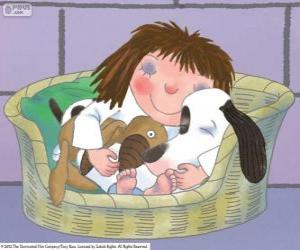Puzzle de La Pequeña Princesa durmiendo con su  perro Scruff y su osito de peluche