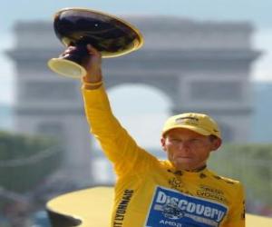 Puzzle de Lance Armstrong con un trofeo 