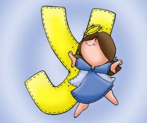 Puzzle de Letra Y con un ángel