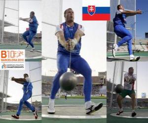 Puzzle de Libor Charfreitag campeón en lanzamiento de martillo, Nicola Vizzoni y Krisztián Pars (2º y 3ero) de los Campeonatos de Europa de atletismo Barcelona 2010