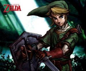Puzzle de Link con la espada y el escudo en las aventuras del vídeojuego La Leyenda de Zelda
