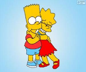 Puzzle de Lisa y Bart abrazados como buenos hermanos