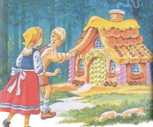 Puzzle de Los dos hermanos Hansel y Gretel descubren una casita hecha de deliciosos dulces