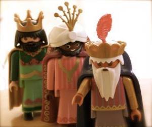 Puzzle de Los Reyes Magos, Melchor, Gaspar y Baltasar, adorando al Niño Jesús