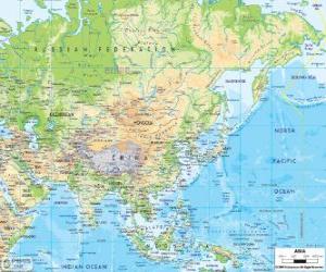 Puzzle de Mapa de Rusia y Asia. El continente asiático es el más grande y el más poblado de la Tierra
