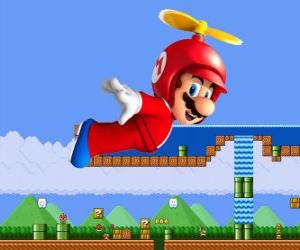 Puzzle de Mario volando con el casco con hélice