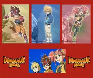 Puzzle de Max, Rex y Zoe, los especialistas en dinosaurios y los protagonistas de la serie Dino Rey o Dinosaur King