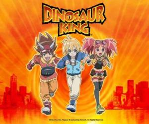 Puzzle de Max, Rex y Zoe, los especialistas en dinosaurios y los protagonistas de la serie Dino Rey o Dinosaur King
