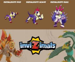 Puzzle de Metalmutt en sus tres fases Metalmutt Pup, Metalmutt Scout y Metalmutt Max, de Invizimals