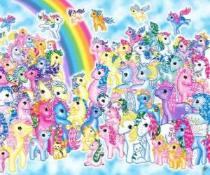 Puzzle de muchos ponis junto a el arcoiris. Mi pequeño pony