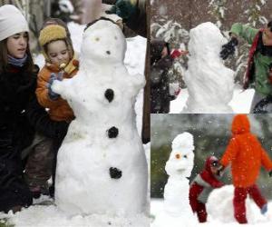 Puzzle de Niños jugando con un muñeco de nieve