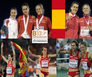 Puzzle de Nuria Fernández campeona en 1500 m, Hind Dehiba y Natalia Rodríguez (2ª y 3era) de los Campeonatos de Europa de atletismo Barcelona 2010