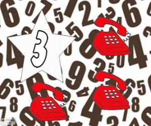 Puzzle de Número 3 dentro de una estrella con tres teléfonos