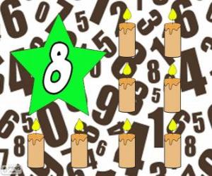 Puzzle de Número 8 dentro de una estrella con ocho velas
