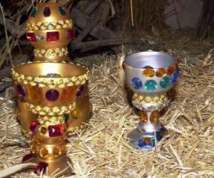 Puzzle de Ofrendas de los Reyes Magos, oro, incienso y mirra, al Niño Jesús