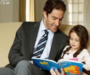 Puzzle de Papá ayudando a leer a su hija