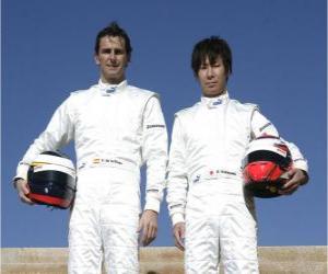 Puzzle de Pedro Martinez de la Rosa y Kamui Kobayashi, pilotos escuderia BMW Sauber F1 Team