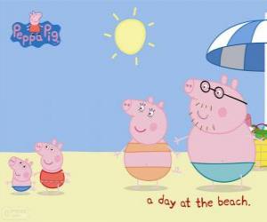 Puzzle de Peppa Pig con su familia en la playa