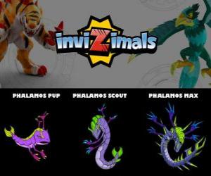 Puzzle de Phalamos en sus tres fases Phalamos Pup, Phalamos Scout y Phalamos Max, de Invizimals