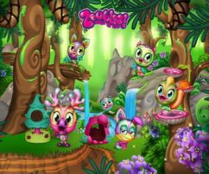 Puzzle de Pinegrove donde los Zoobles se esconden, corren, nadan y juegan