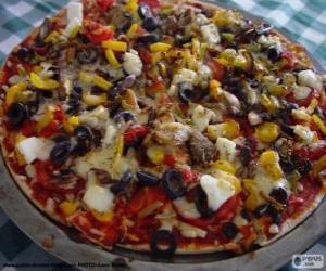 Puzzle de Pizza con aceitunas y pimiento