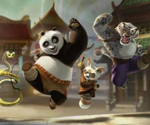 Puzzle de Po junto a sus amigos Víbora, Fu Shifu y Tai Lung