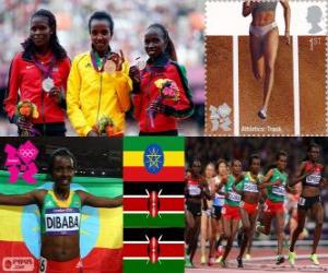 Puzzle de Podio Atletismo 10.000 metros femenino, Tirunesh Dibaba (Etiopía), Sally Kipyego y  Vivian Cheruiyot (Kenia) - Londres 2012 -