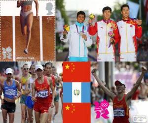 Puzzle de Podio atletismo 20 km marcha masculino, Ding Chen (China), Erick Barrondo (Guatemala) y Wang Zhen (China) - Londres 2012 -