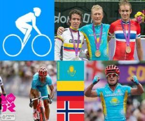 Puzzle de Podio ciclismo en ruta masculino, Alexandr Vinokurov (Kazajistán), Rigoberto Urán (Colombia) y Alexander Kristoff (Noruega) - Londres 2012 -