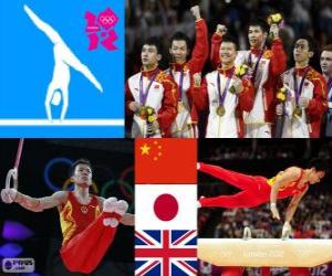 Puzzle de Podio gimnasia artística masculina concurso completo por equipos, China, Japón y Reino Unido - Londres 2012 -