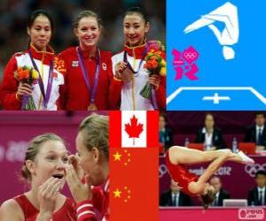 Puzzle de Podio gimnasia en trampolín femenino, Rosannagh Maclennan (Canadá), Huang Shanshan y He Wenna (China) - Londres 2012 -