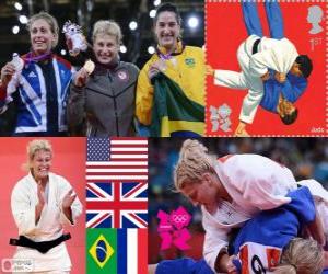 Puzzle de Podio Judo femenino - 78 kg, Kayla Harrison (Estados Unidos), Gemma Gibbons (Reino Unido) y Mayra Aguiar (Brasil), Audrey Tcheuméo (Francia) - Londres 2012 -
