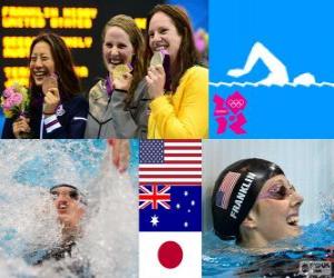 Puzzle de Podio natación 100 metros estilo espalda femenino, Missy Franklin (Estados Unidos), Emily Seebohm (Australia) y Aya Terakawa (Japón) - Londres 2012 -