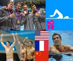 Puzzle de Podio natación relevo 4 x 200 metros estilo libre masculino, Estados Unidos, Francia y China - Londres 2012 -