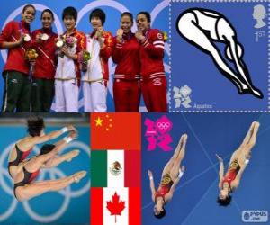 Puzzle de Podio saltos plataforma 10 metros sincronizado femenino, Chen Ruolin, Wang Hao (China), Paola Espinosa, Alejandra Orozco (México) y Meaghan Benfeito, Roseline Filion (Canadá) - Londres 2012 -