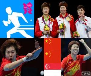 Puzzle de Podio Tenis de mesa femenino individual, Li Xiaoxia, Ding Ning (China) y Feng Tianwei (Singapur) - Londres 2012 -