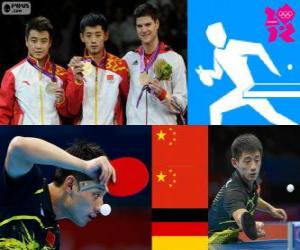Puzzle de Podio tenis de mesa masculino individual, Zhang Jike, Wang Hao (China) y Dimitrij Ovtcharov (Alemania) - Londres 2012 -