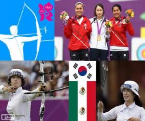 Puzzle de Podio tiro con arco femenino individual, Ki Bo-Bae (Corea del Sur), Aída Román y Mariana Avitia (México) - Londres 2012 -
