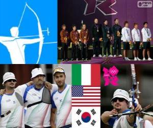 Puzzle de Podio Tiro con arco masculino por equipos, Italia, Estados Unidos y Corea del Sur - Londres 2012 -
