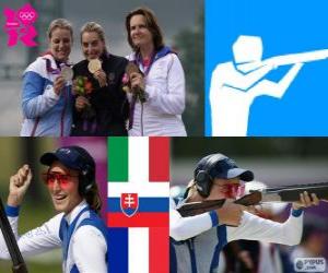 Puzzle de Podio tiro foso femenino, Jessica Rossi (Italia), Zuzana Štefečeková (Eslovaquia) y Delphine Reau (Francia) - Londres 2012 -