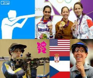 Puzzle de Podio tiro Rifle de 3 posiciones a 50 metros femenino, Jamie Lynn Gray (Estados Unidos), Ivana Maksimović (Serbia) y Adéla Sýkorová (República Checa) - Londres 2012 -