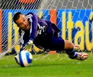 Puzzle de Portero o guardameta preparado para atrapar el balón