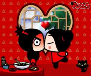 Puzzle de Pucca da un beso a Garu