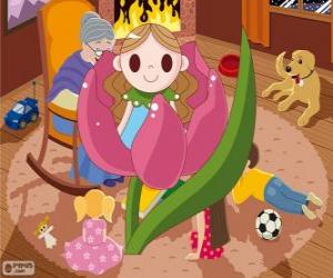 Puzzle de Pulgarcita. La pequeña niña que nació en una flor