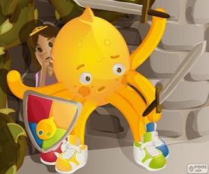 Puzzle de Pypus vive grandes aventuras. Pypus está protegiendo a la princesa