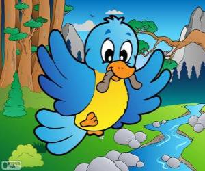 Puzzle de Pájaro con un gusano