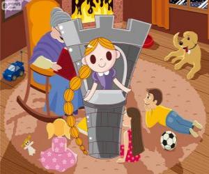 Puzzle de Rapunzel. La princesa de pelo largo en la torre