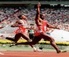 Ben Johnson vencedor en la linea de llegada