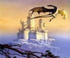 Gran dragón alado volando