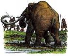 Grupo de hombres prehistóricos armados con lanzas en la cacería de un mamut